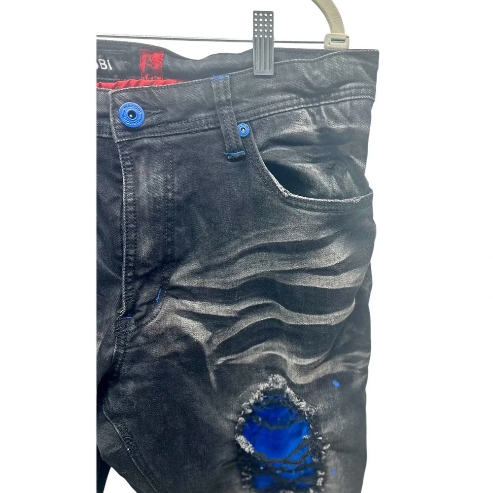 MAKOBI M1969 BONDI SHREDDED JEANS - (BLACK/ Blue) Size 36‎ x 32